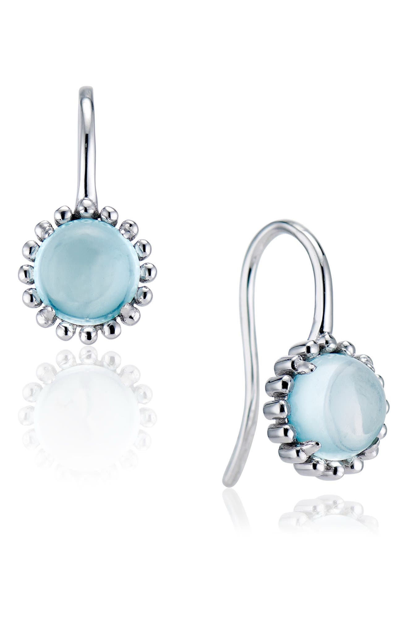 House of Frosted 14K White Gold Blue Topaz Cabochon Drop Earrings