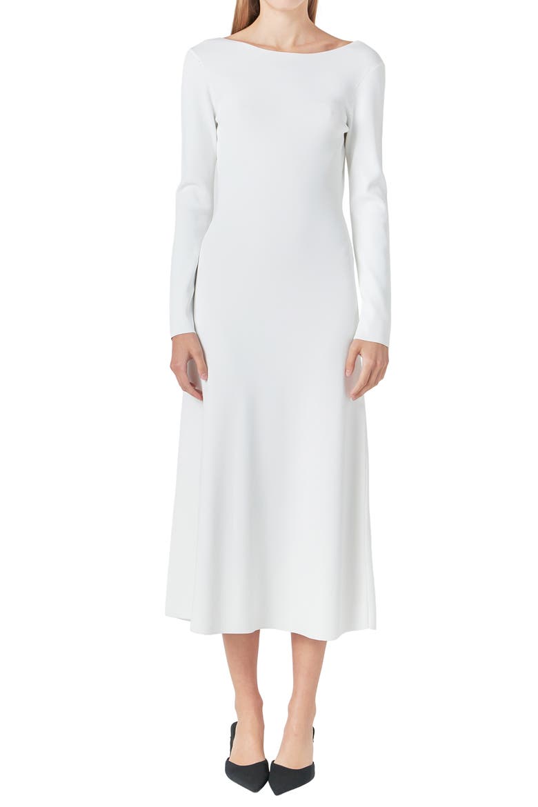 Open Back Long Sleeve Midi Sweater Dress, Alternate, color, CREAM