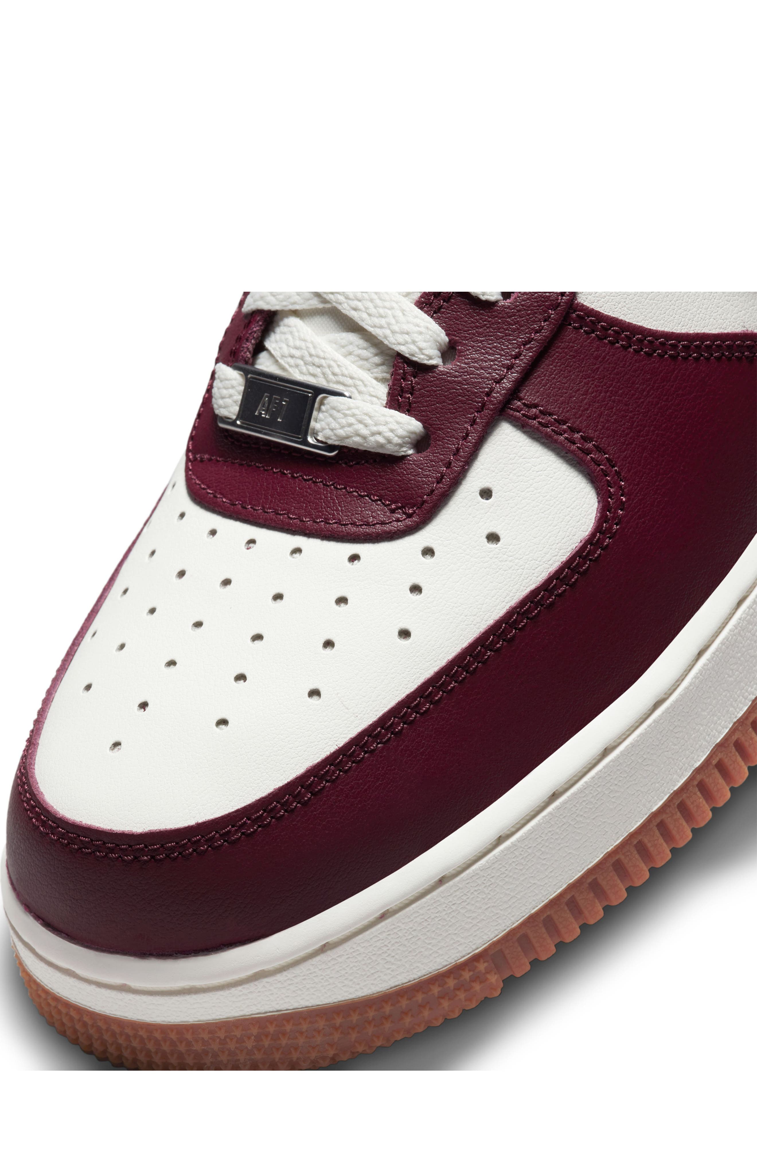 Air Force 1 '07 LV8 Sneaker, Alternate, color, SAIL/ NIGHT MAROON/ BROWN