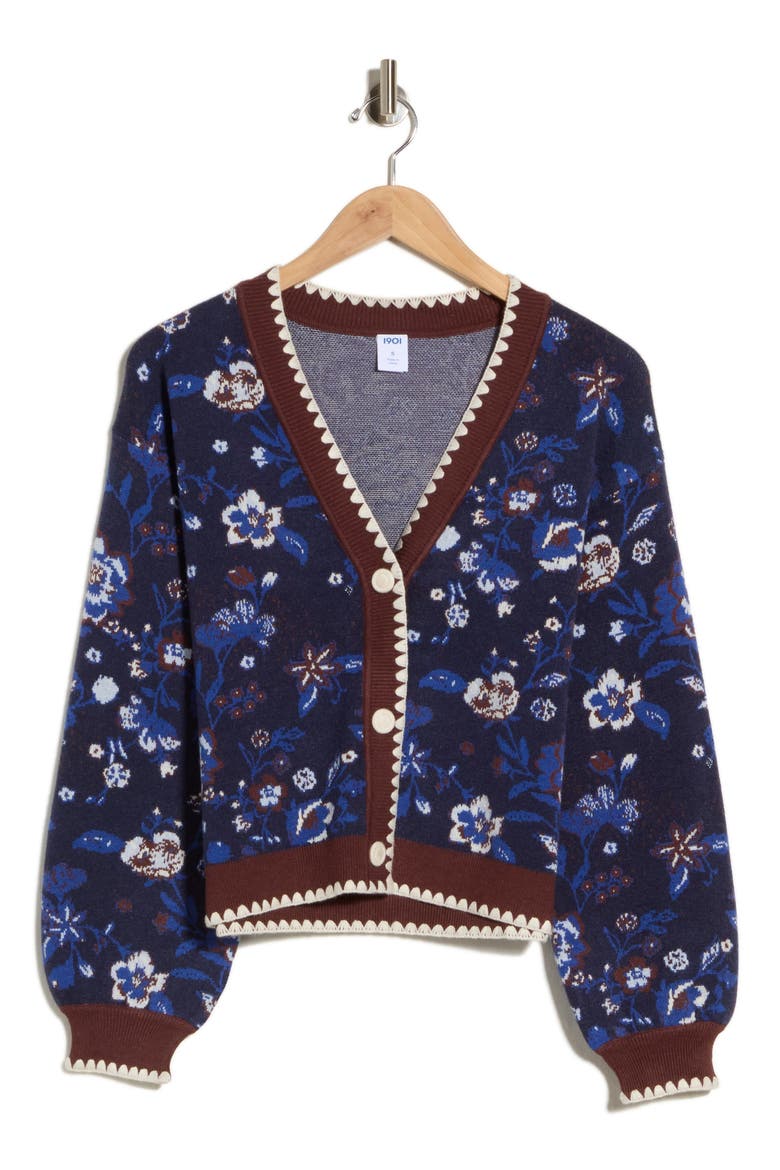 V-Neck Cardigan, Alternate, color, BLUE LULU FLORAL