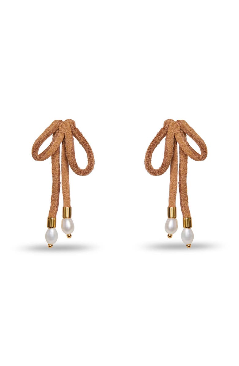 Lele Sadoughi Faux Suede Bow Earrings, Main, color, Caramel 700