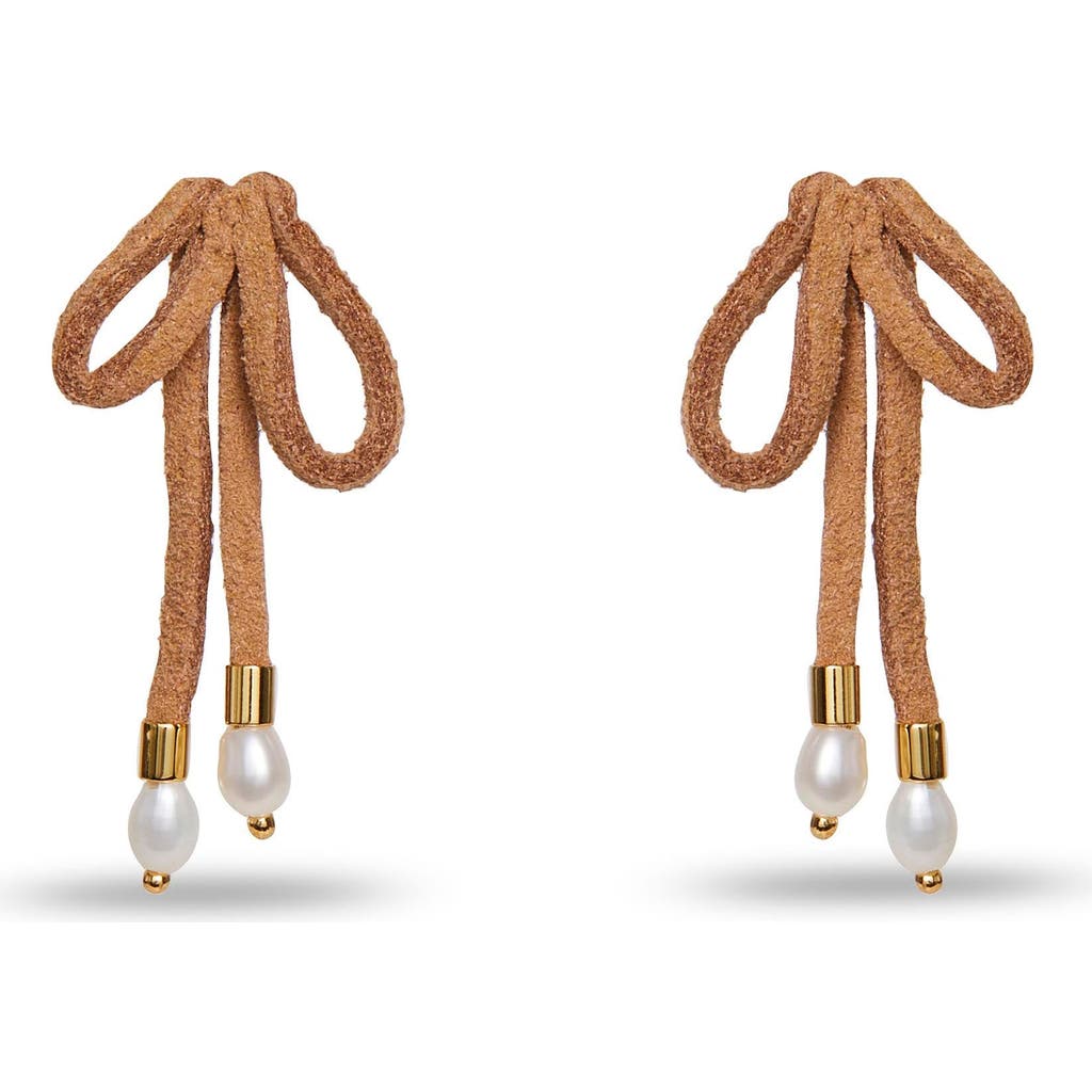 Lele Sadoughi Faux Suede Bow Earrings In Brown