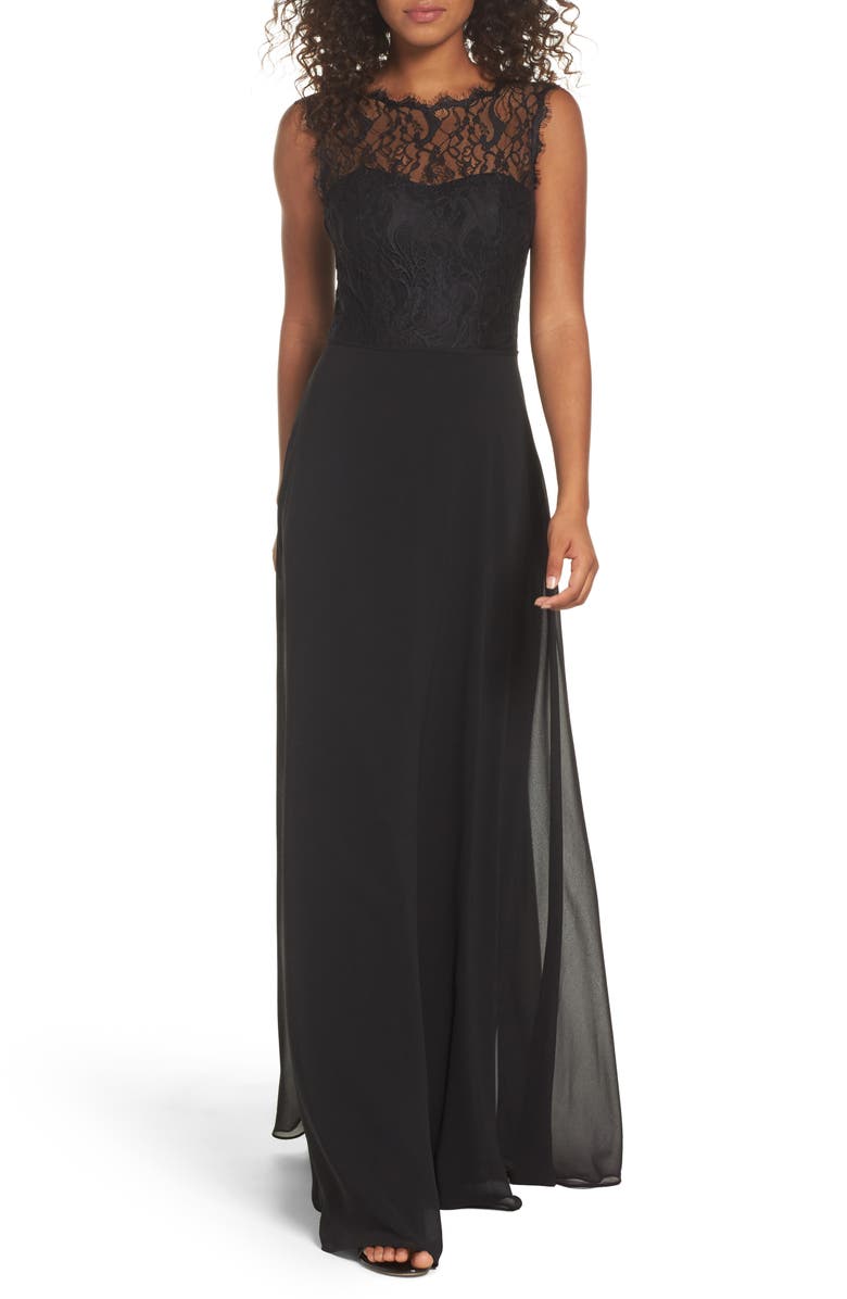 Hayley Paige Occasions Lace & Chiffon A-Line Gown, Main, color,