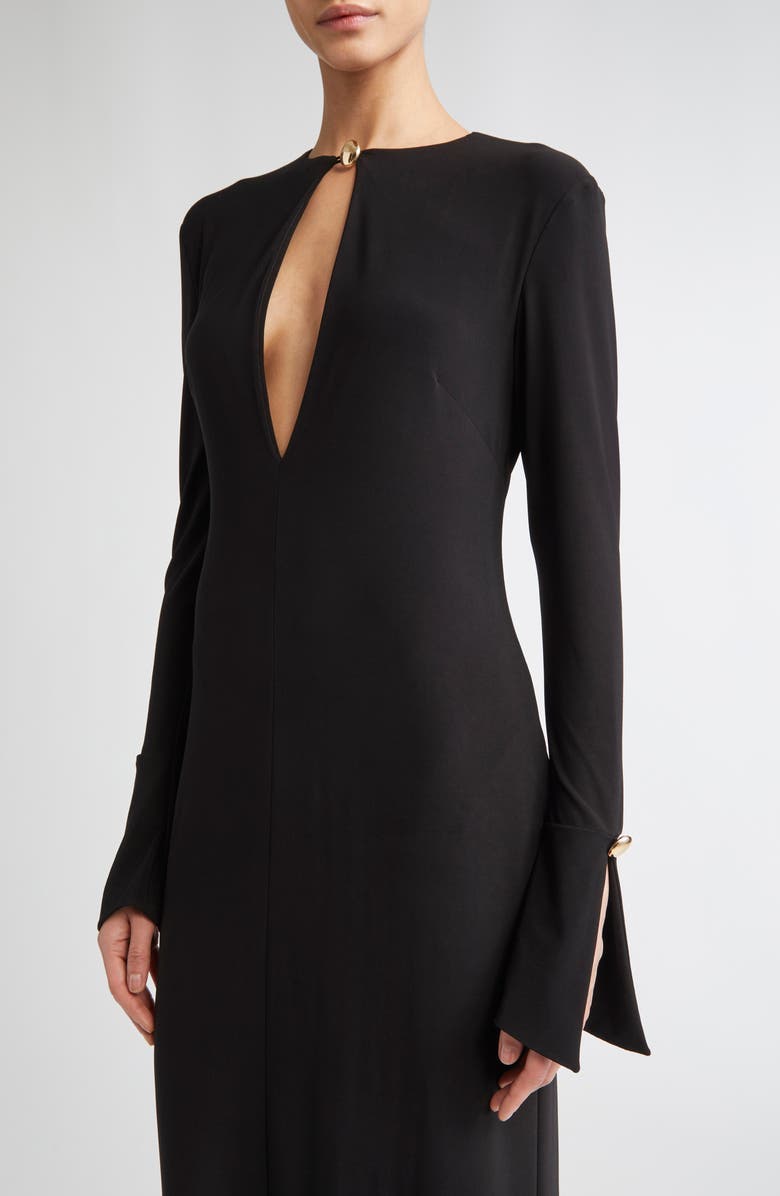 Brandon Maxwell Sylvie Plunge Neck Long Sleeve Gown, Alternate, color, Black