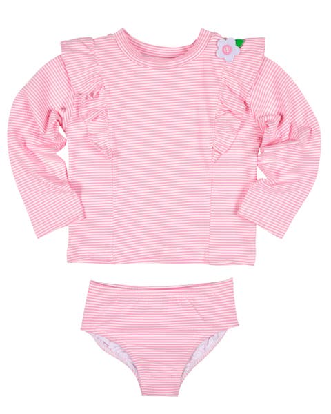 Stripe Seersucker Rashguard Swimsuit with Flower (Toddler, Little Kid, Big Kid)