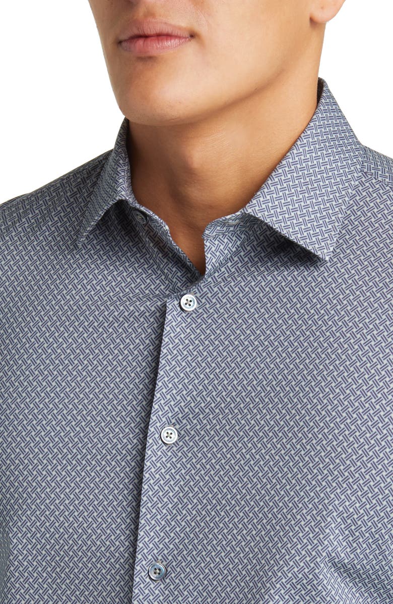 Bugatchi James OoohCotton<sup>®</sup> Geometric Print Stretch Cotton Button-Up Shirt, Alternate, color, Khaki
