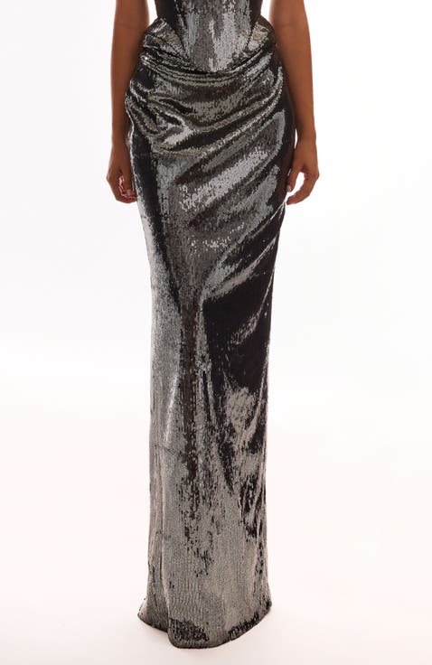 Fitted High-Waist Sequin Pencil Maxi Skirt for Cocktail Events