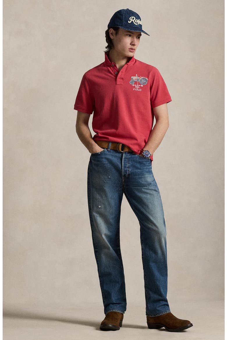 Classic Fit Tractor Appliqué Polo, Alternate, color, SUNRISE RED