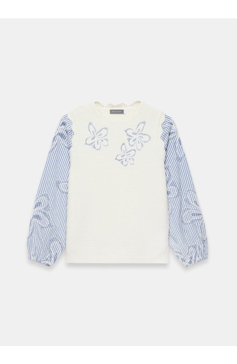 MINT VELVET Cotton Blend Striped Layered  Sweater, Alternate, color, Open White