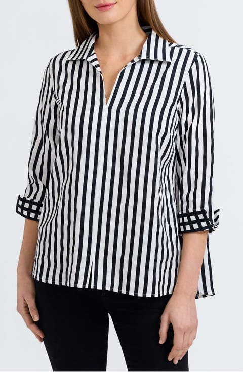 Agnes Stripe Cotton Popover Top