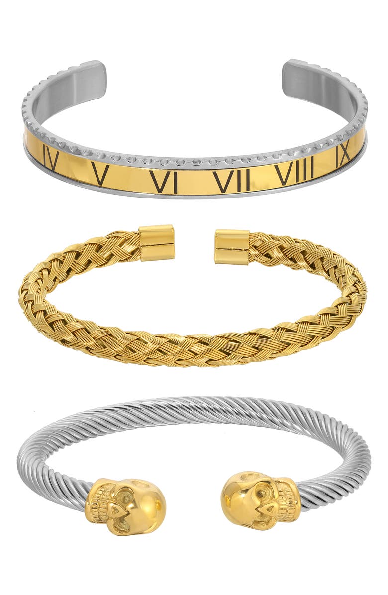 EYE CANDY LOS ANGELES Men's Wayne Two-Tone 3-Pack Assorted Bracelets, Main, color, Silver