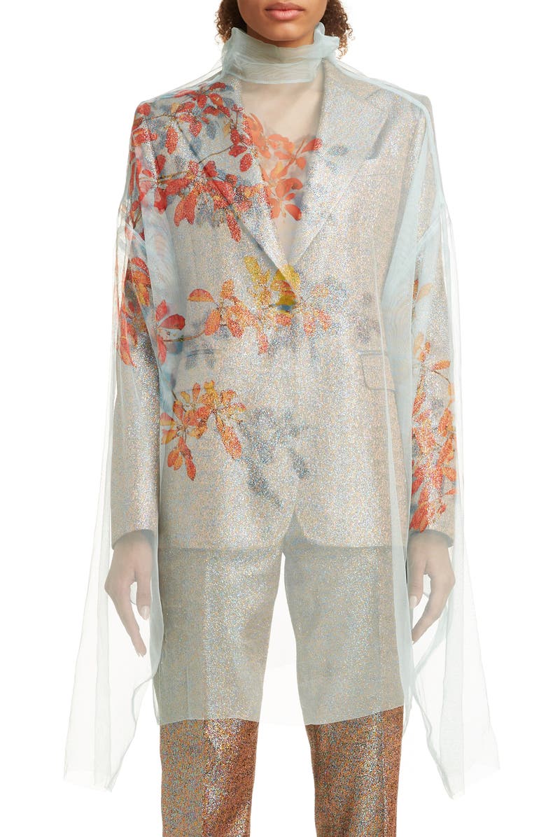 Dries Van Noten Darci Shadow Leaf Sheer Silk Top, Main, color, 