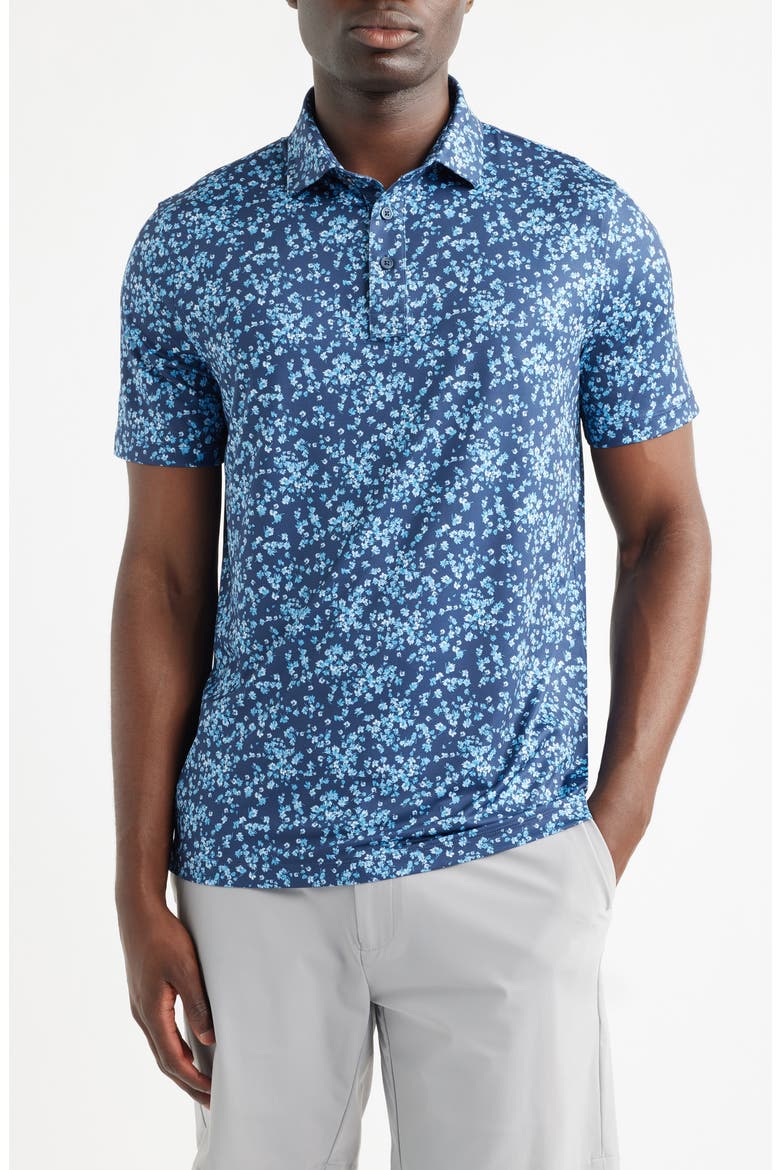 Ditsy Floral Tech Jersey Golf Polo, Main, color, AZUL