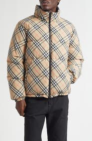 Burberry Snowdon Check Down Puffer Jacket with Stowaway Hood