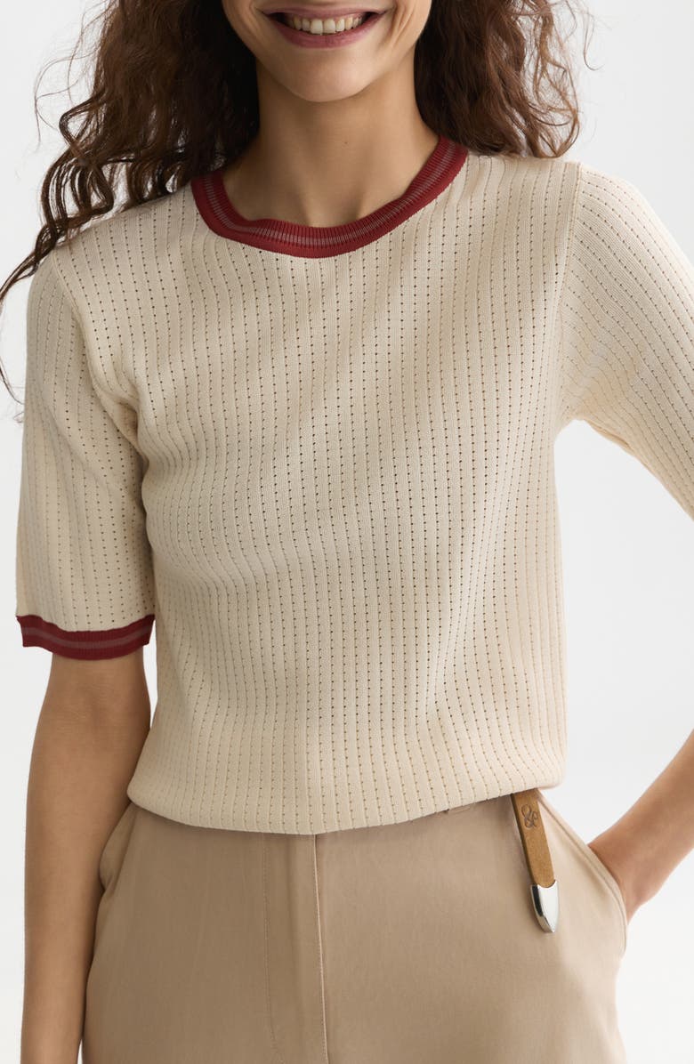 Scotch & Soda Relaxed Fit Contast Binding Short Sleeve Pointelle Sweater, Main, color,