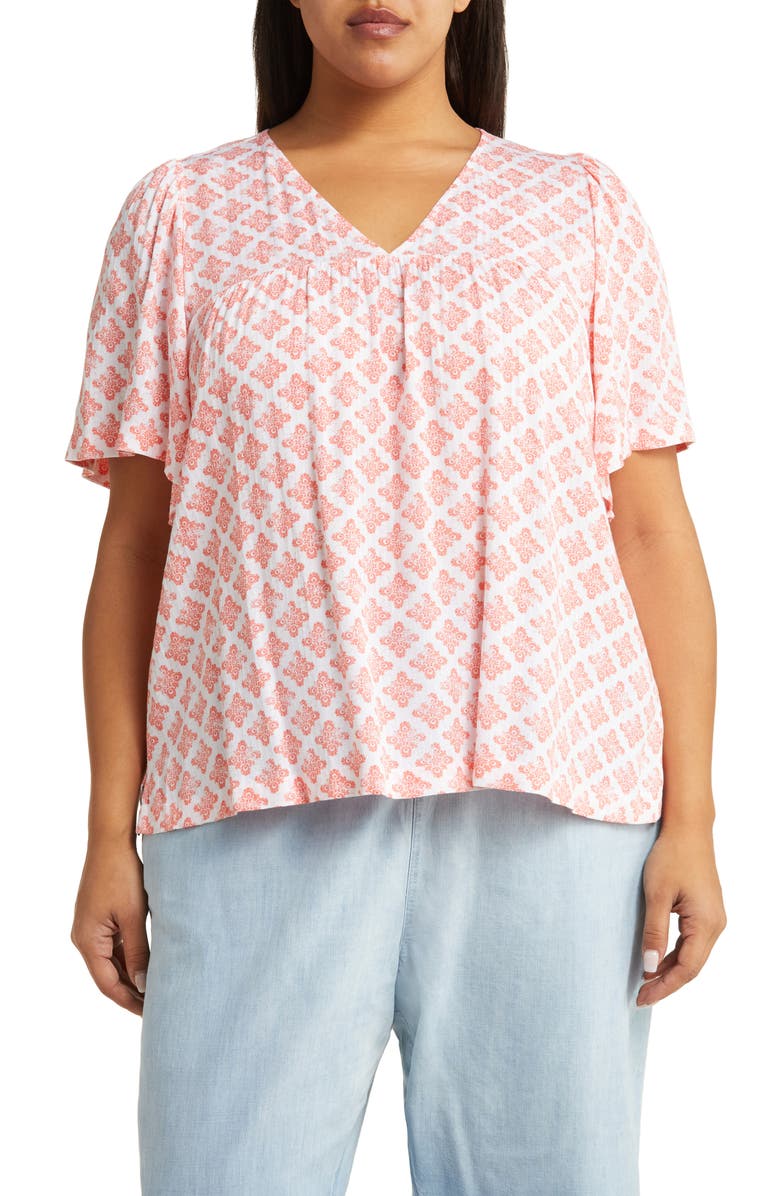 Caslon<sup>®</sup> Print V-Neck Gauze Top, Main, color, 
