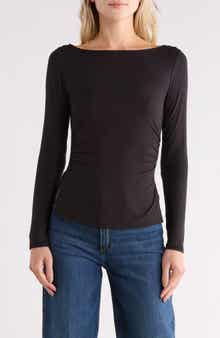 Madden Girl Boat Neck Long Sleeve Ruched Top
