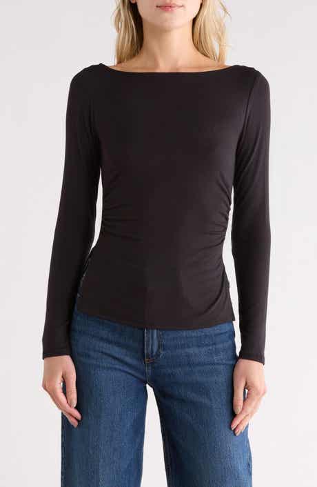 Madden Girl Boat Neck Long Sleeve Ruched Top