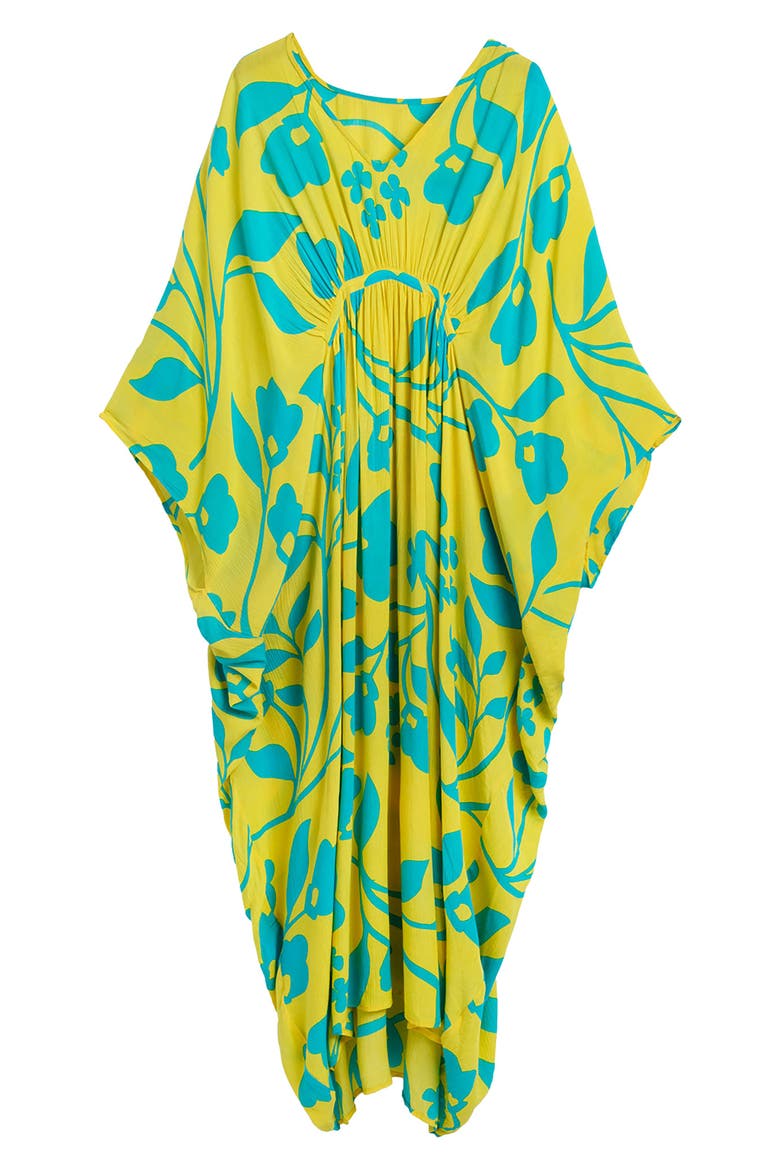 Floral Print Cover-Up Kaftan, Alternate, color, YELLOW