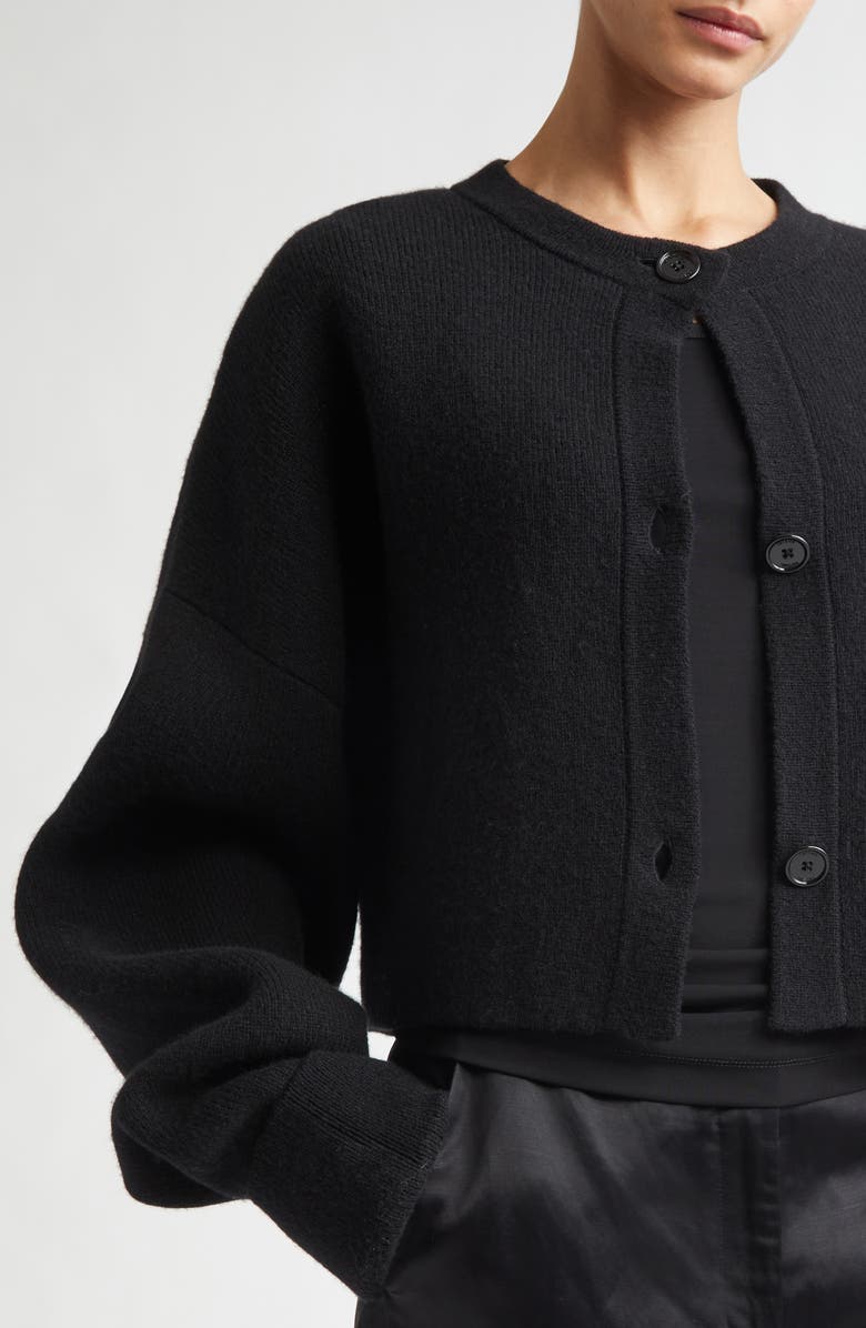 TOTEME Oversize Crop Wool Cardigan, Alternate, color, Black