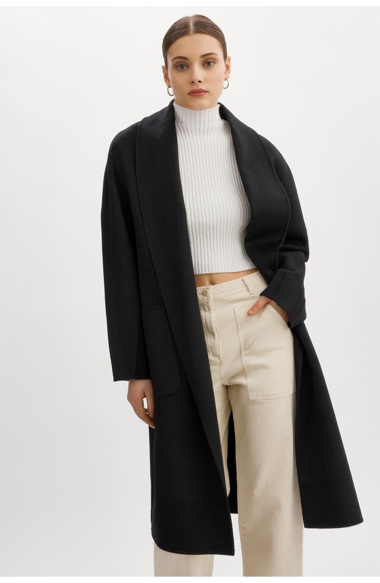 LAMARQUE Thara | Shawl Collar Wool Coat, Alternate, color, Black