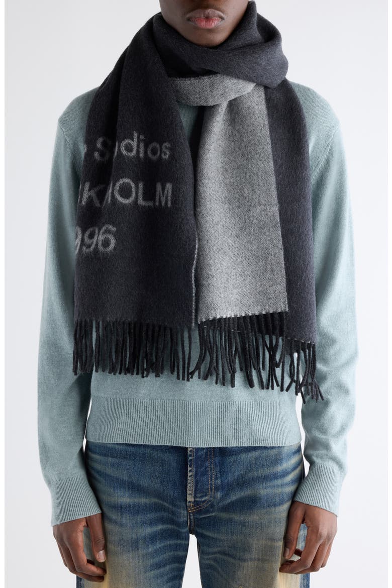1996 Logo Jacquard Double Face Wool Fringe Scarf, Alternate, color, BLACK/ WHITE