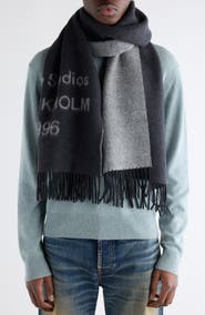 Acne Studios 1996 Logo Jacquard Double Face Wool Fringe Scarf