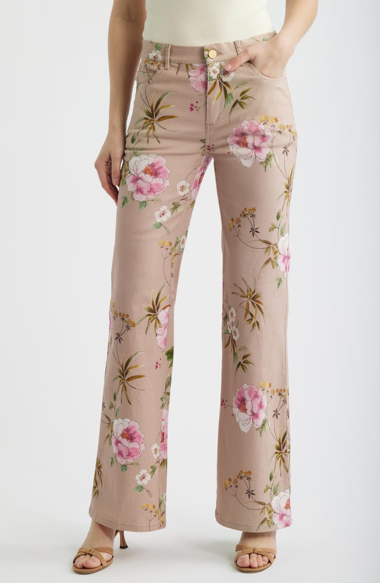 KOBI HALPERIN Leigh Floral Stretch Cotton Twill Pants, Main, color, Natural Multi