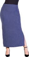24seven Comfort Apparel Ribbed Knit Side Slit Elastic Waist Maxi Skirt