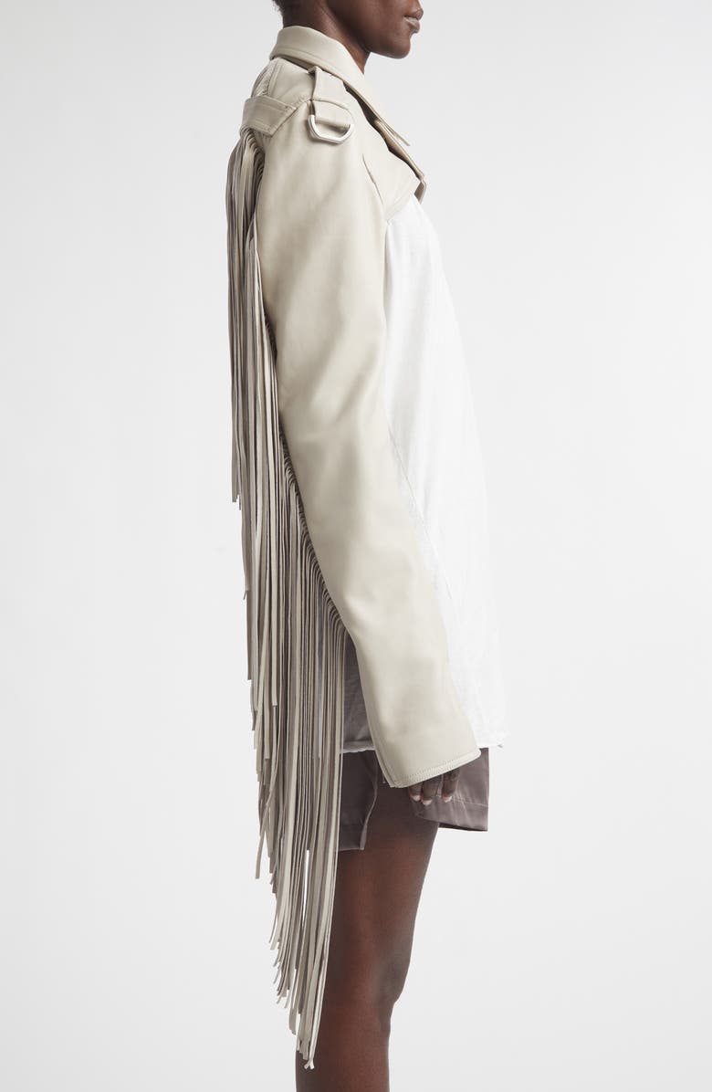 Rick Owens Fringe Leather Microbiker Jacket, Alternate, color, Pearl