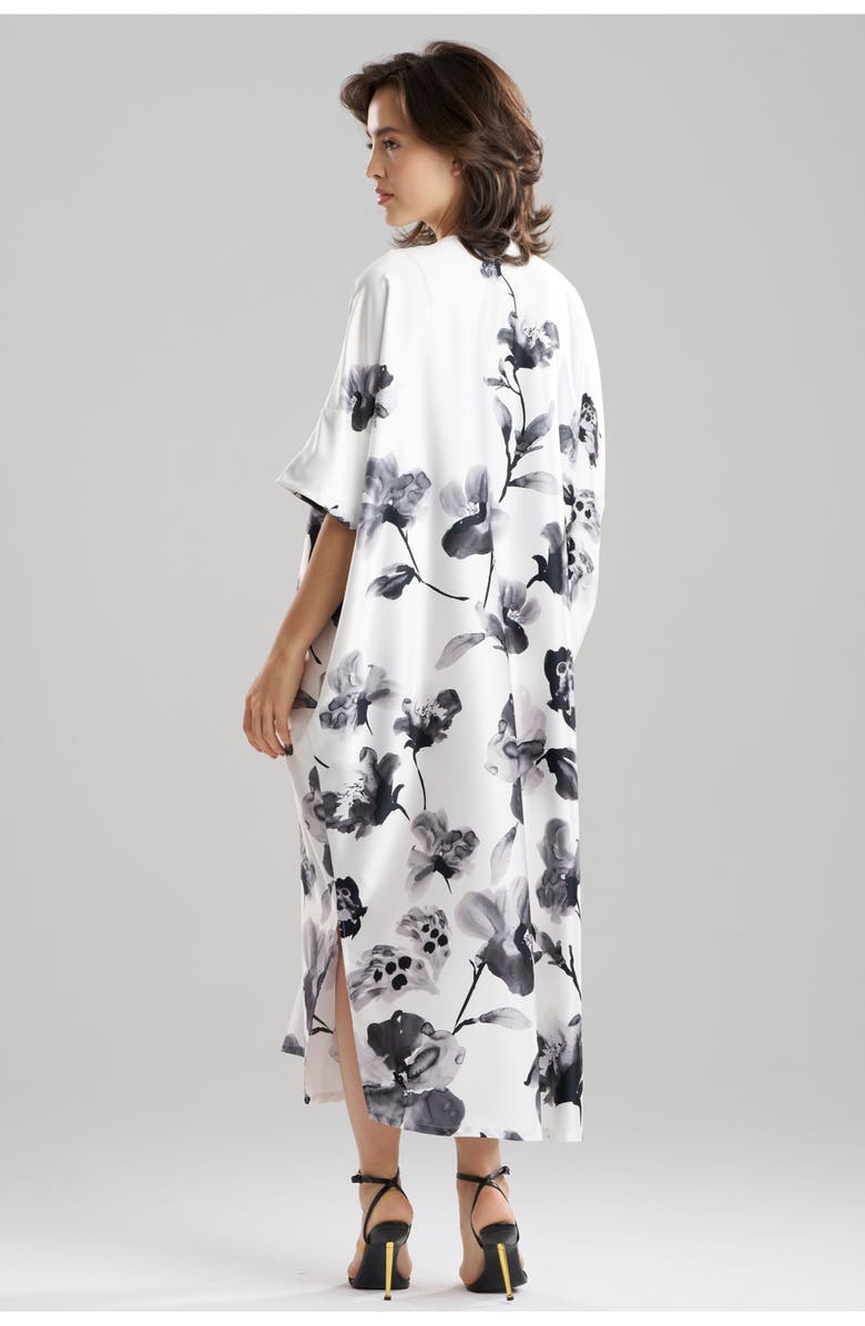 Natori Aurelia Charmeuse V-Neck Caftan, Alternate, color, White With Black