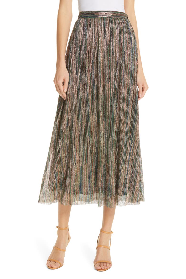 Suzon Metallic Midi Skirt, Main, color, VERT