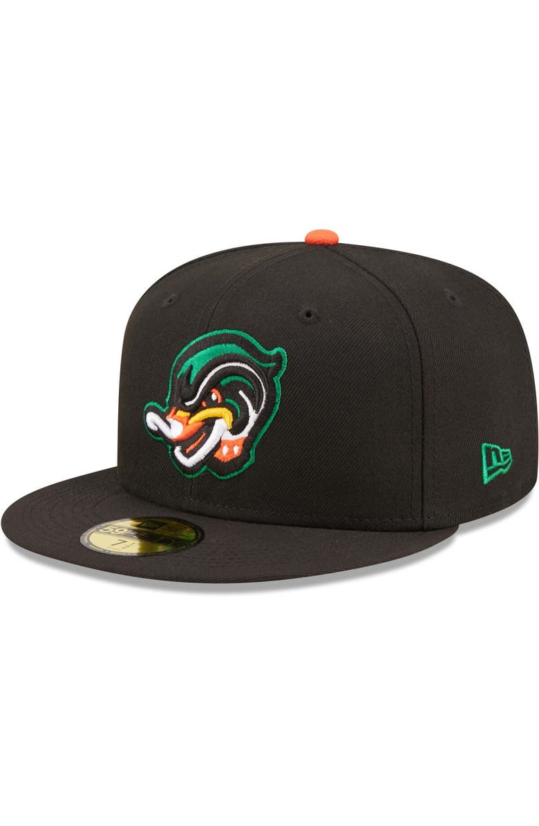 New Era Men's New Era Black Down East Wood Ducks Authentic Collection 59FIFTY Fitted Hat, Main, color,