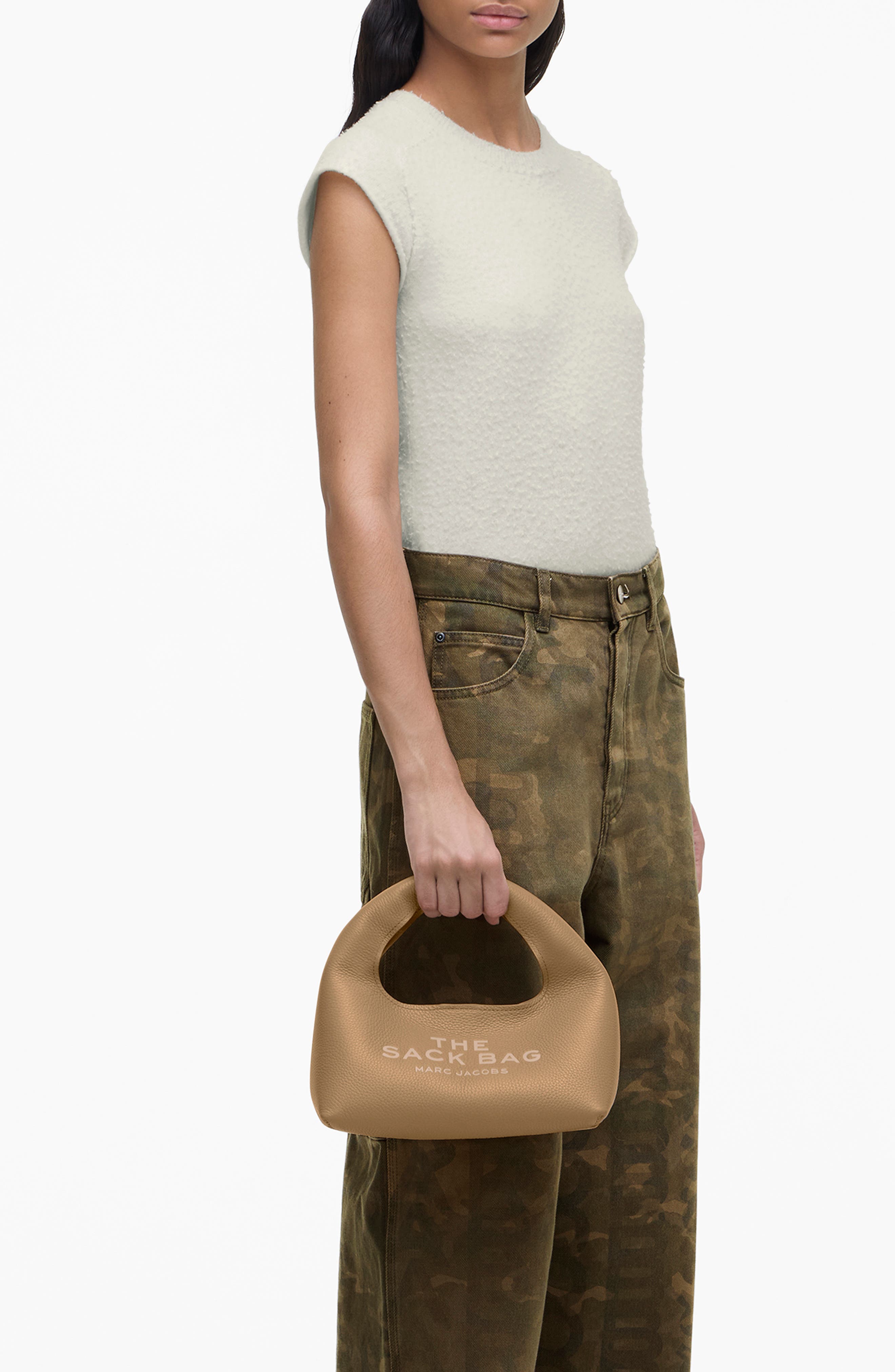 The Mini Leather Sack Bag, Alternate, color, CAMEL