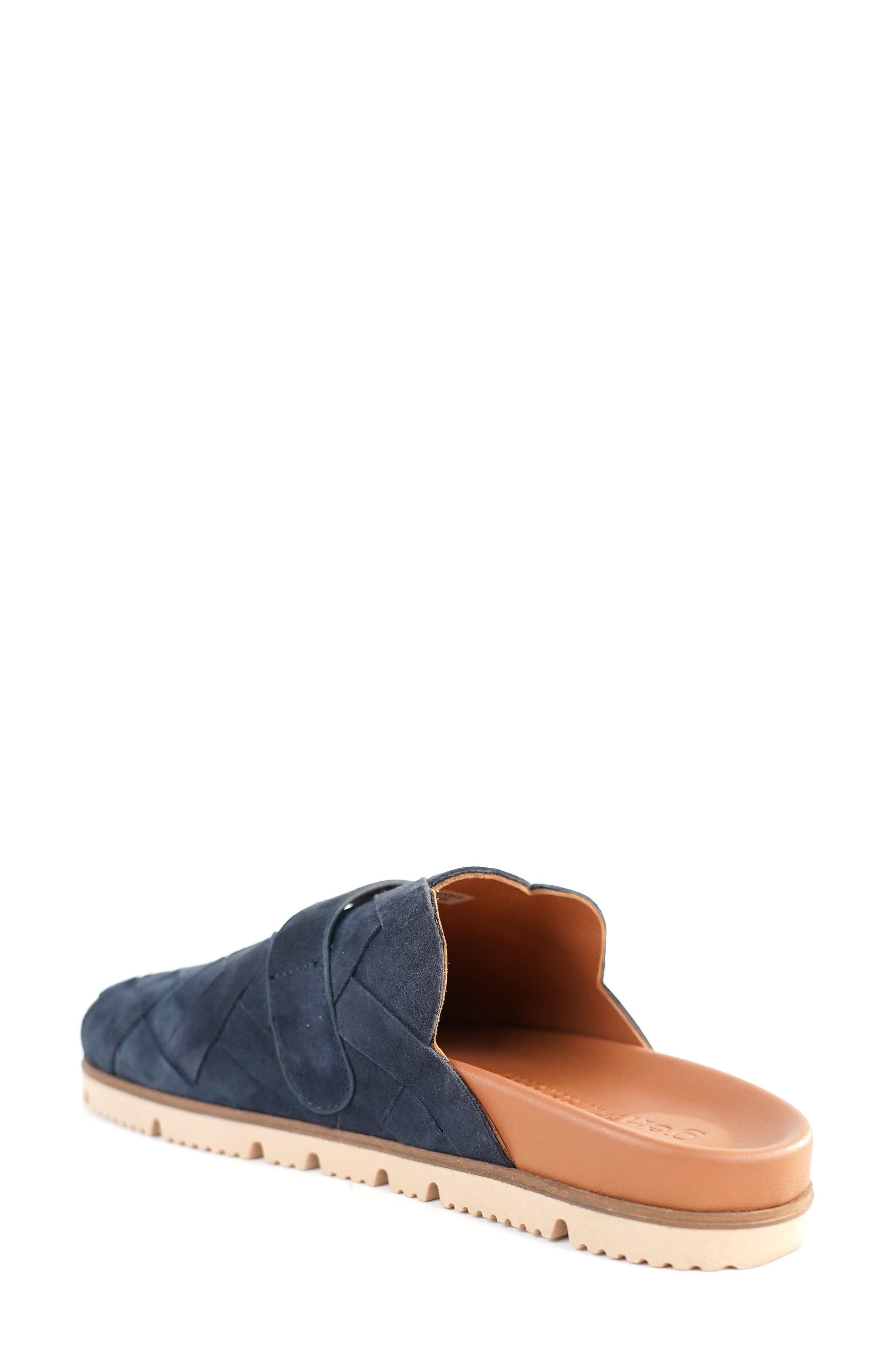 Bahari Flat Mule, Alternate, color, NAVY WOVEN SUEDE