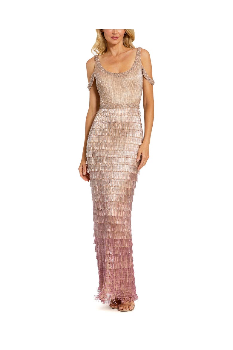 Scoop Neck Embellished Fringe Gown, Main, color, Pink Ombre