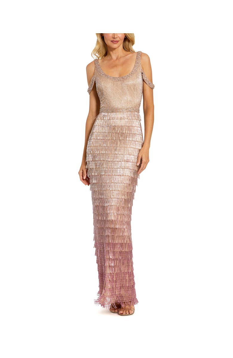 Mac Duggal Scoop Neck Embellished Fringe Gown, Main, color, Pink Ombre