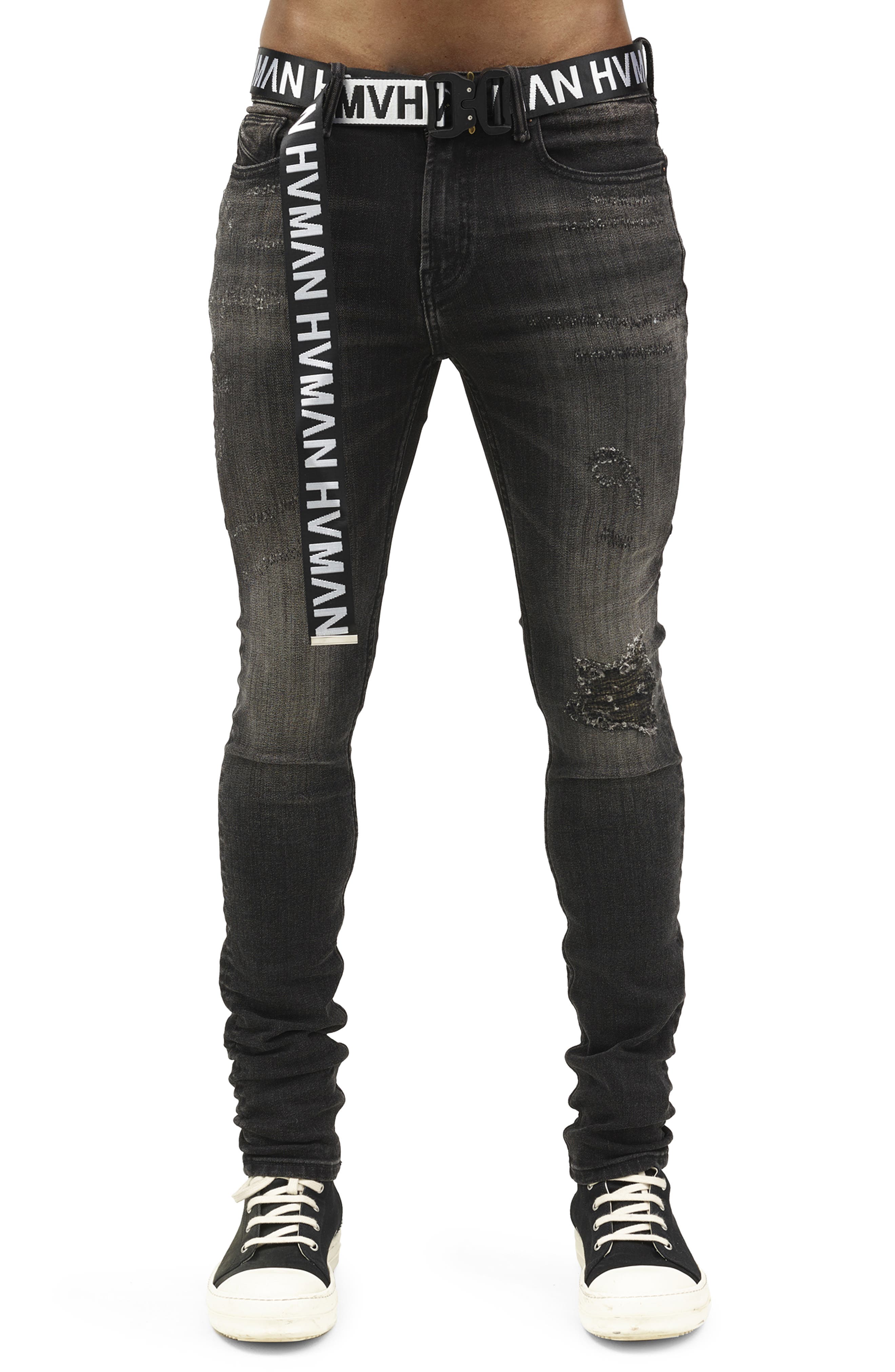 HVMAN Strat Belted Super Skinny Jeans