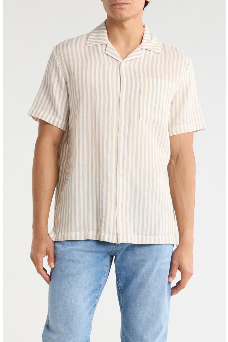 Striped Cotton Camp Shirt, Main, color, WEATHERED TEAK/WHITE