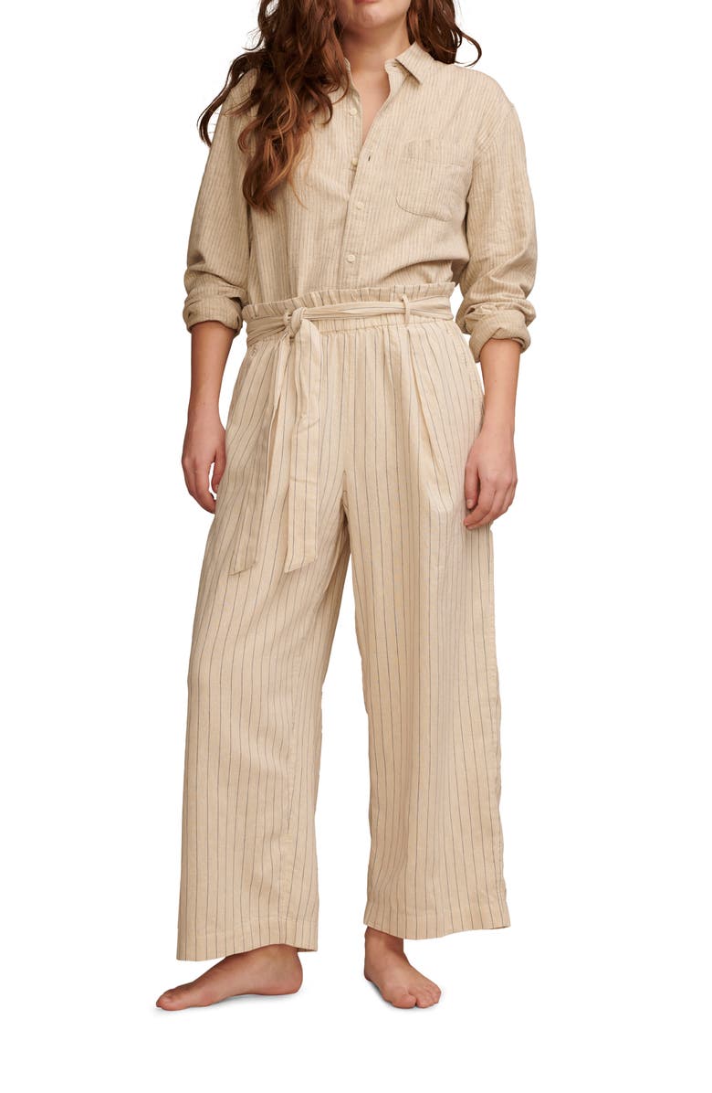 Lucky Brand Cotton Blend Paperbag Pants, Alternate, color, Cream Stripe