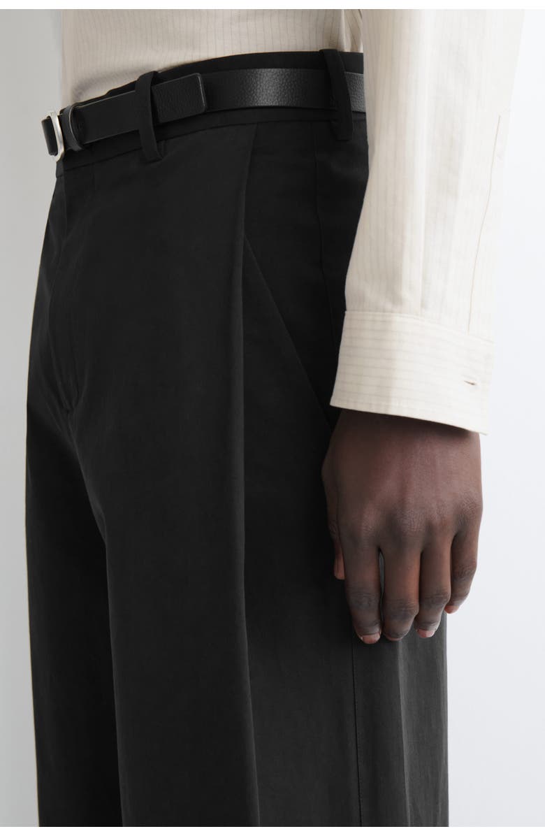 COS Wide-Leg Pleated Cotton Pants, Alternate, color, Black