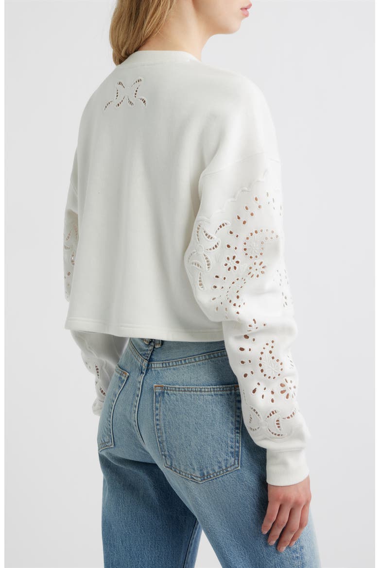 Lalo Eyelet Sweatshirt, Alternate, color, TRUE WHITE