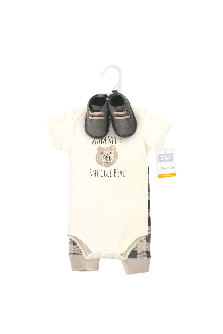 Cotton Infant Essentials Bodysuit, Pants, and Shoes 3Pk, Alternate, color, Snuggle Bear Short Sleeve