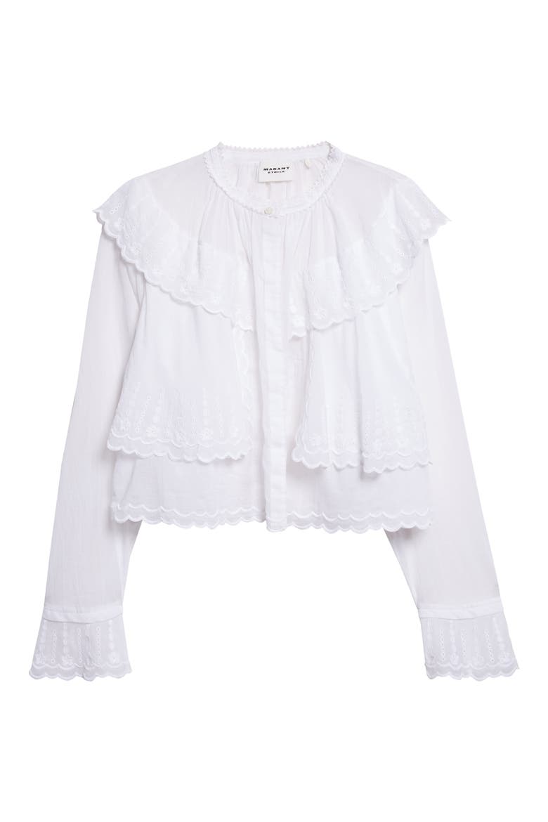 Kelmon Embroidered Eyelet Ruffle Shirt, Alternate, color, WHITE