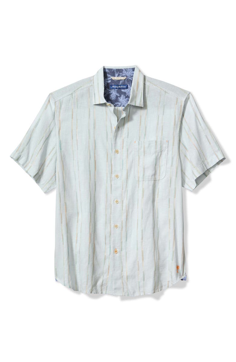 Tommy Bahama Sonora Stripe Short Sleeve Linen Blend Button-Up Shirt, Alternate, color, Dew Drop