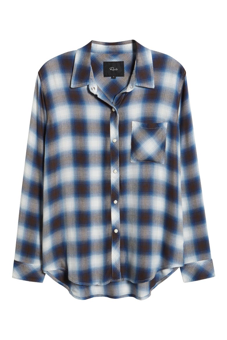 Hunter Plaid Button-Up Shirt, Alternate, color, CINDER AZUL IVORY