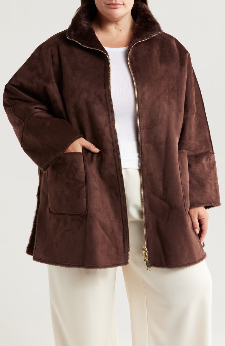 Marina Rinaldi Rodeo Reversible Faux Shearling Jacket, Main, color,