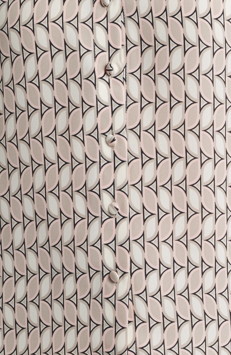 Anne Klein Shirred Short Sleeve Button-Up Shirt, Alternate, color, White Dove Multi