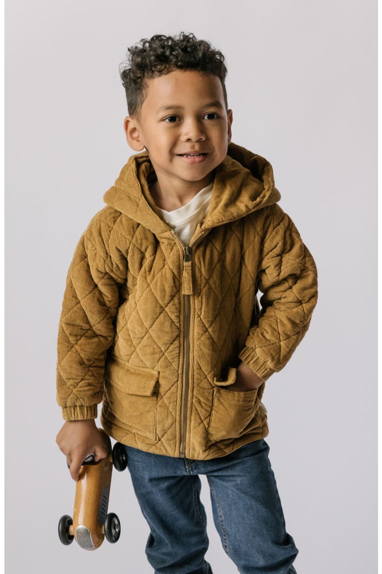 Organic Cotton Corduroy Quilted Hooded Jacket, Alternate, color, YELLOW