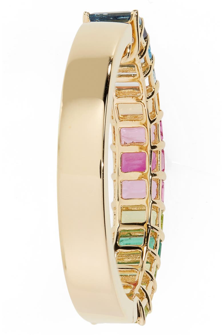 Rainbow Gemstone Eternity Hoop Earrings, Alternate, color, YELLOW GOLD